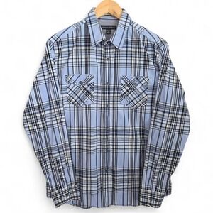 Banana Republic Shirt Mens 15-15.5 Medium Blue Button Up Plaid Pockets Casual